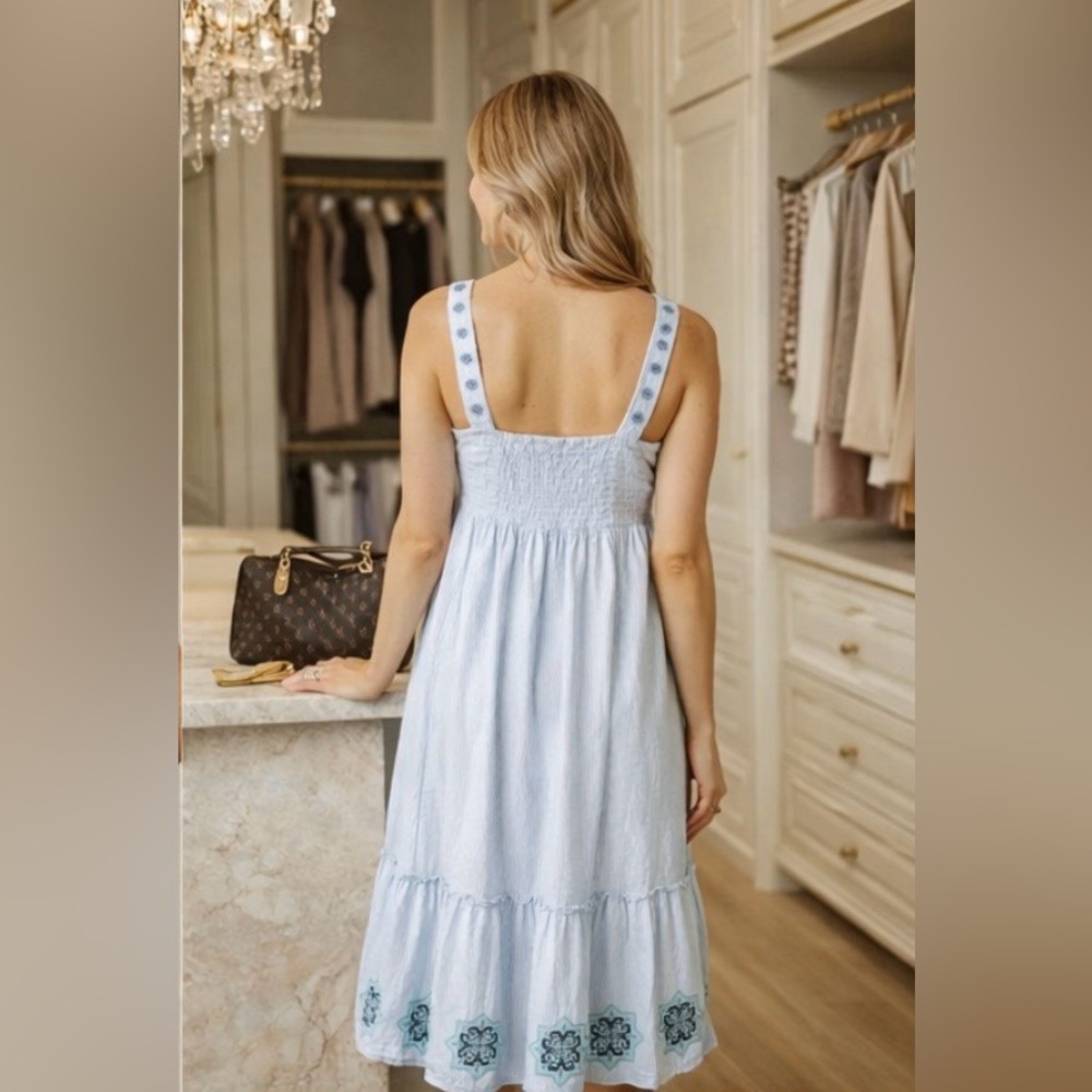 Southern Tide Light Blue Smocked Midi Dress with Embroidered Hem - Picture 3 of 4